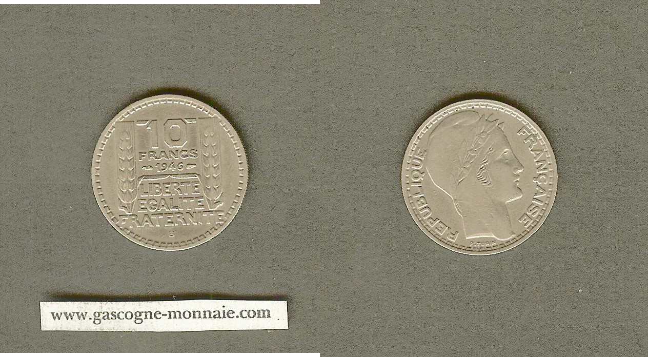 10 francs Turin Grosse Tête 1946 B Rameaux Longs SUP-